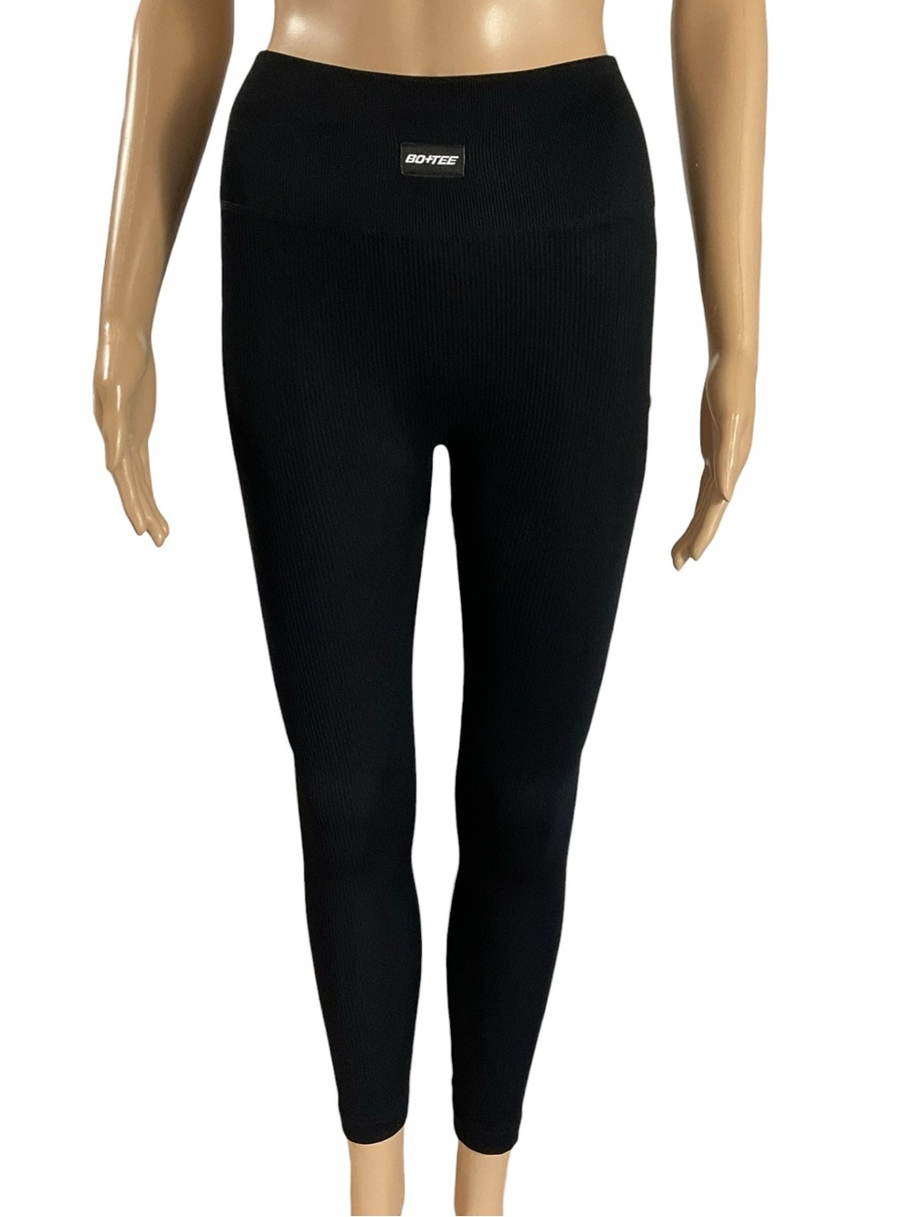 Bo+Tee Black Ribbed High-Waisted Leggings Size Small